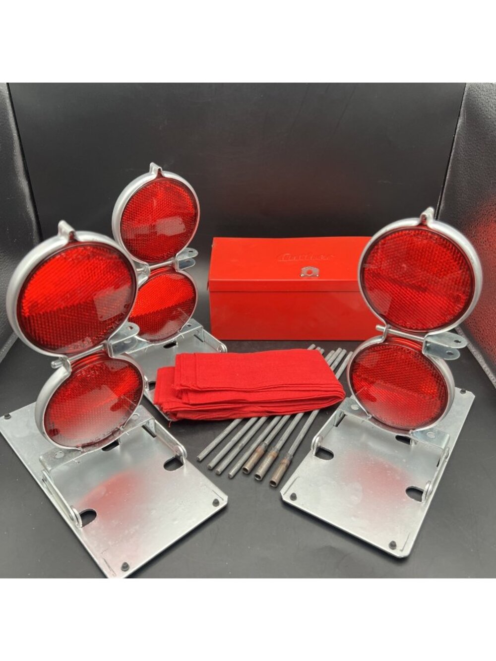 Vintage Anthes FP M Kit Roadside Emergency Reflector & Flag Set Metal Box